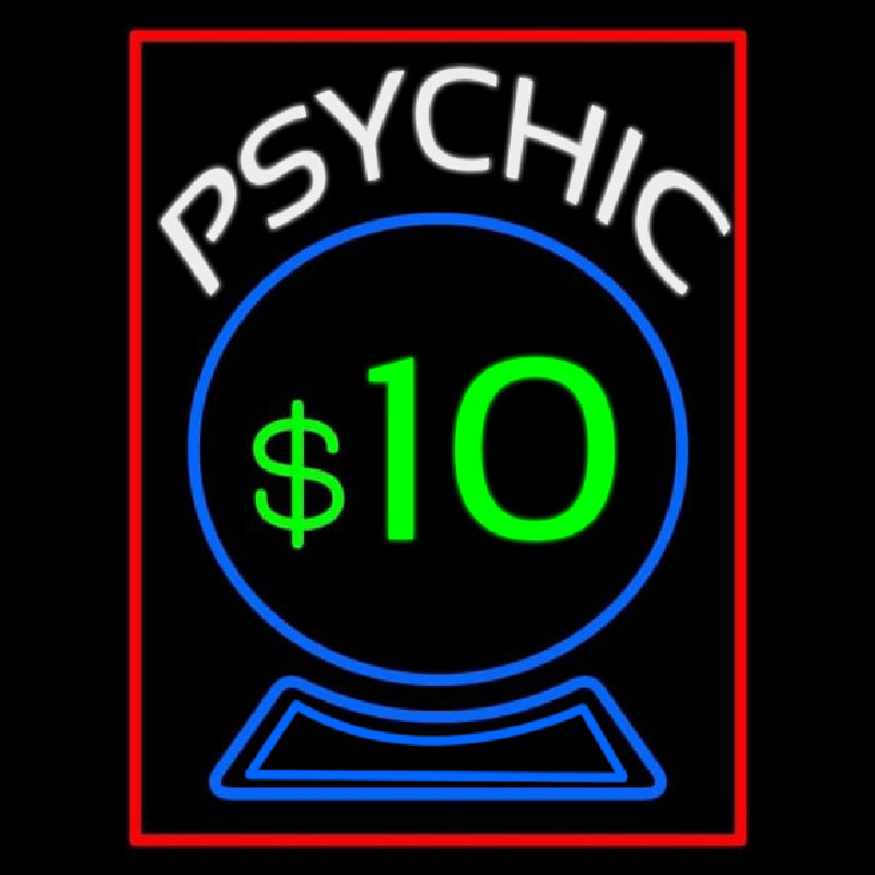 Psychic With Crystal Globe Red Border Neon Sign