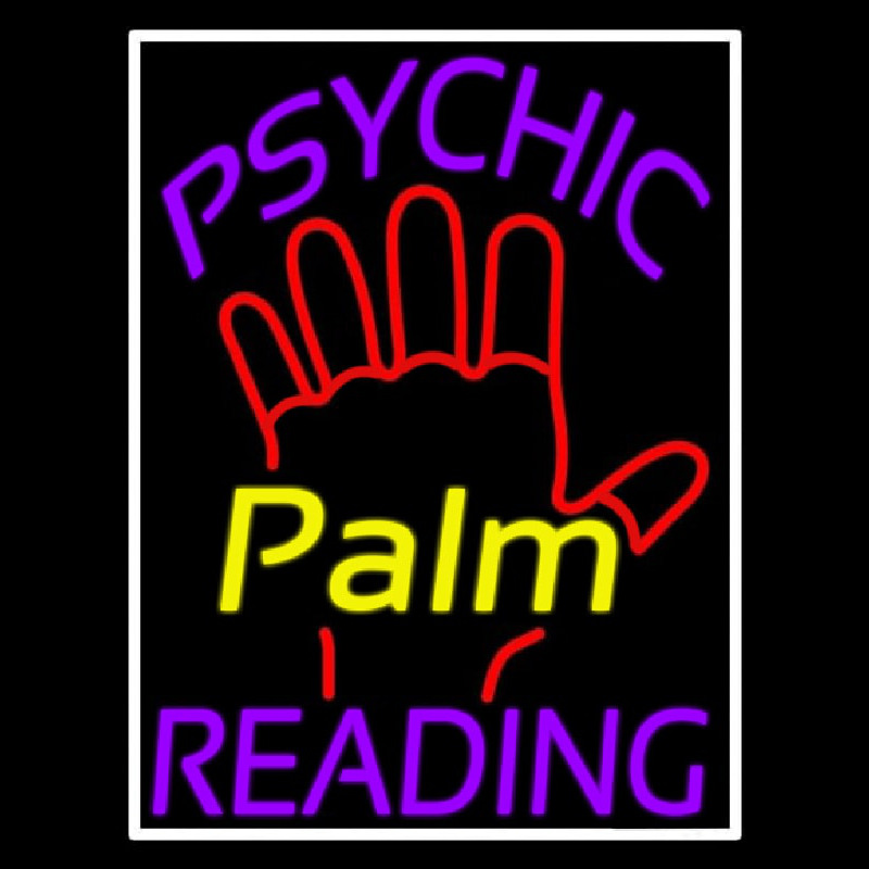 Purple Psychic Reading With Yellow Palm Neon Sign