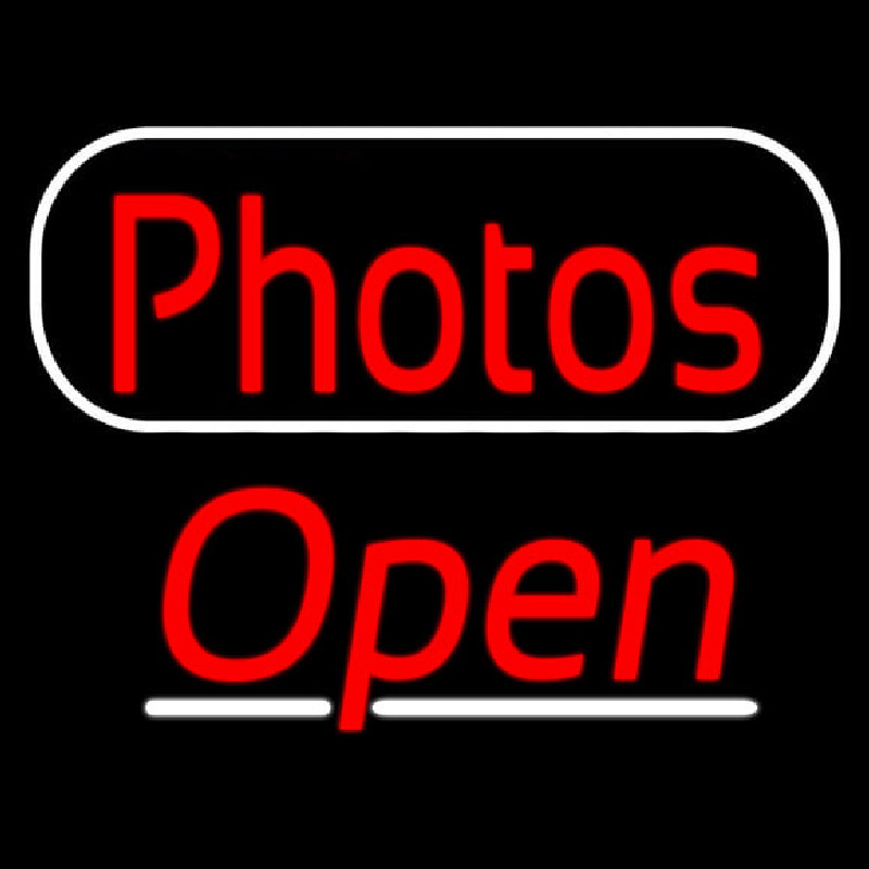 Red Cursive Photos With Open 3 Neon Sign