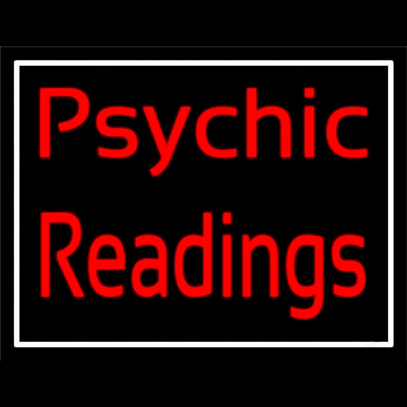 Red Cursive Psychic Readings With White Border Neon Sign