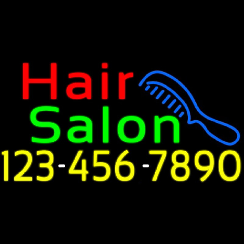 Red Hair Salon With Comb And Number Neon Sign