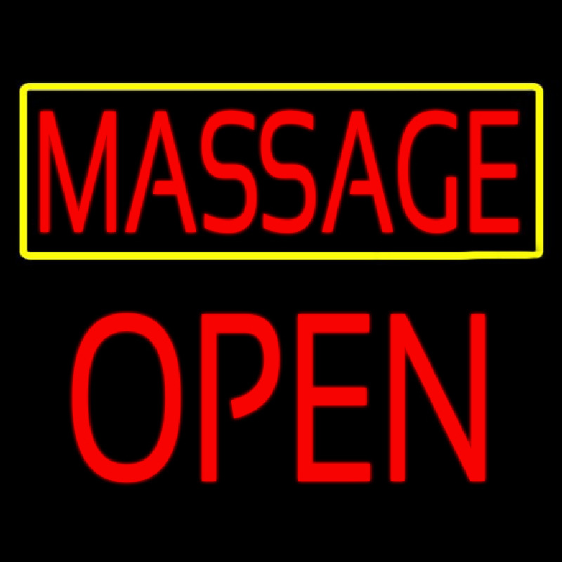 Red Massage Yellow Border Block Open Neon Sign