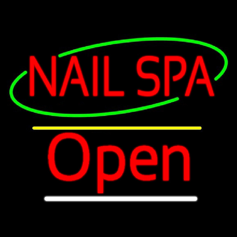 Red Nails Spa Open Yellow Line Neon Sign