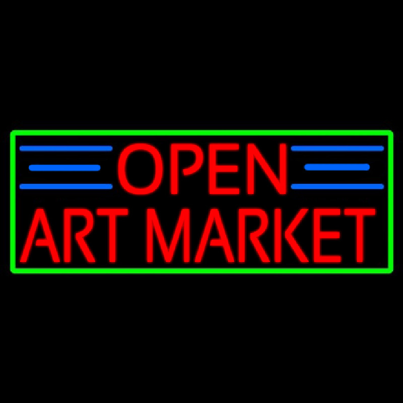 Red Open Art Market With Green Border Neon Sign