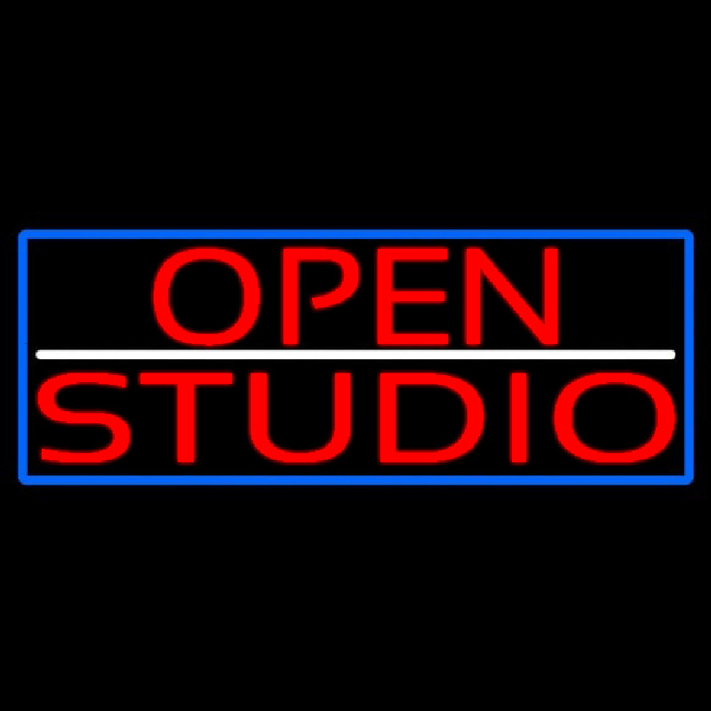 Red Open Studio With Blue Border Neon Sign