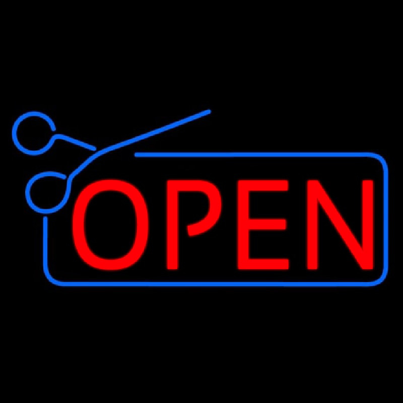 Red Open With Scissor Logo Neon Sign