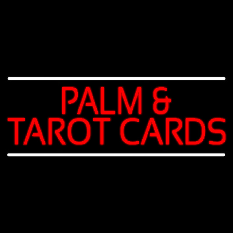 Red Palm And Tarot Cards Block With White Line Neon Sign