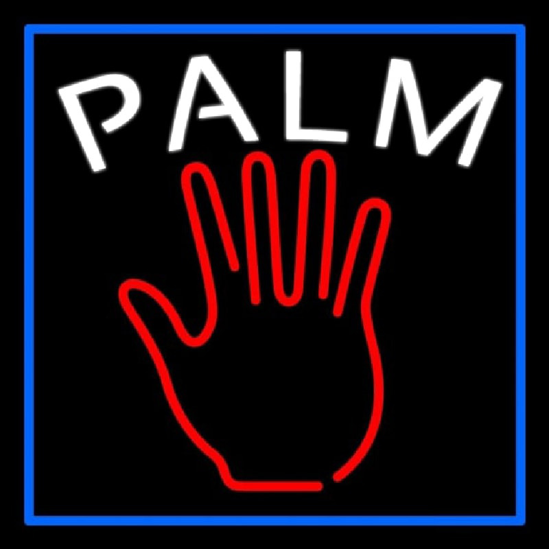 Red Palm Blue Border Neon Sign