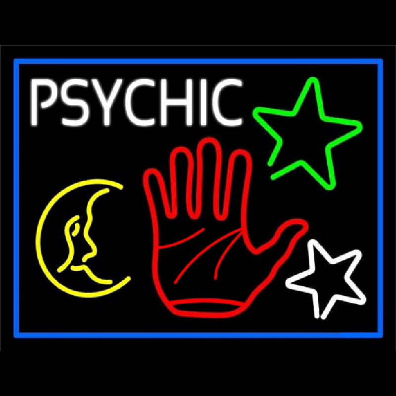 Red Palm Logo Psychic And Blue Border Neon Sign