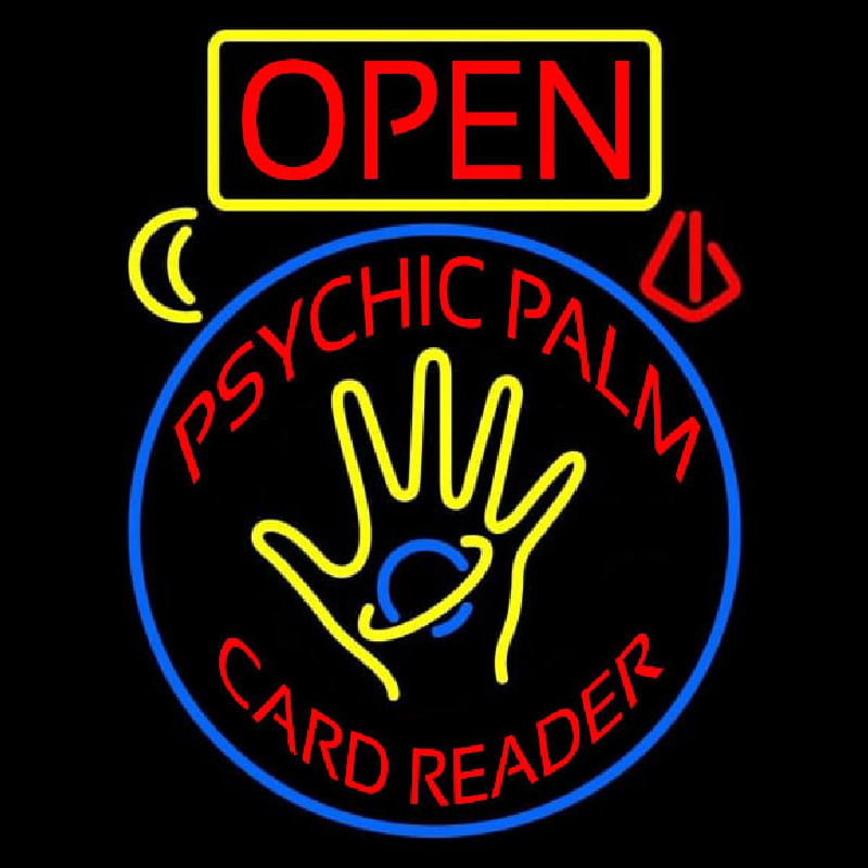 Red Psychic Palm Card Reader Open And Logo Neon Sign