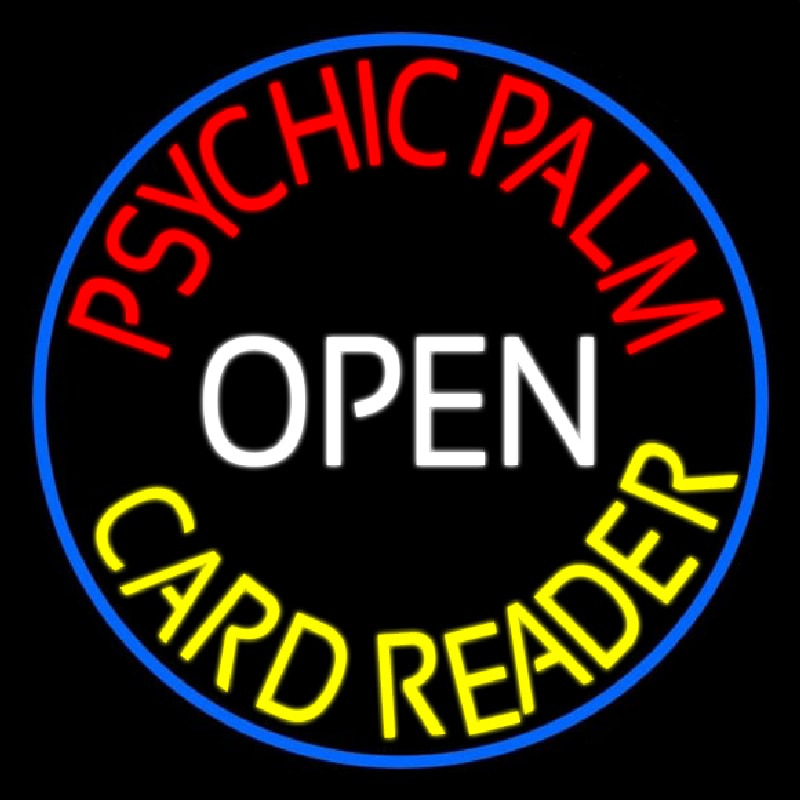 Red Psychic Palm Yellow Card Reader White Open Neon Sign