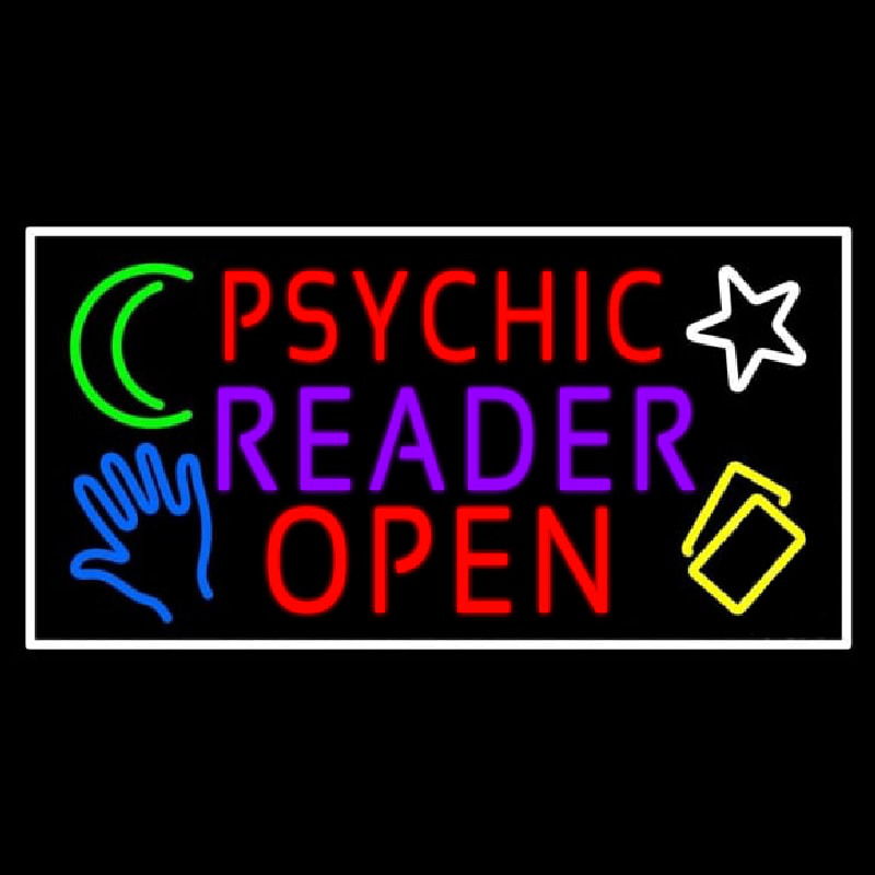 Red Psychic Purple Reader Red Open Block White Border Neon Sign