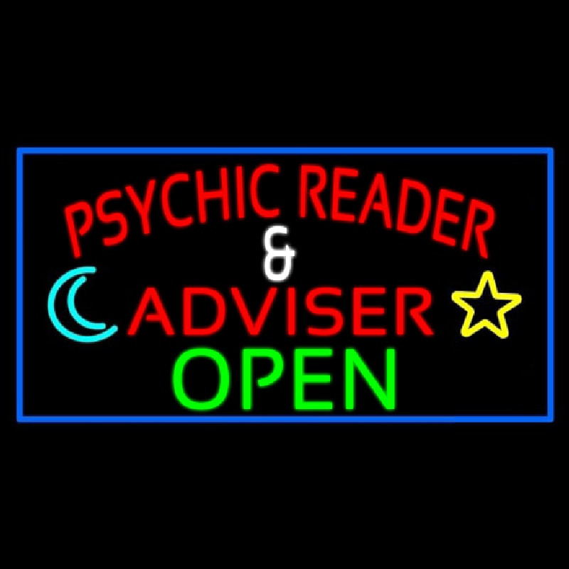 Red Psychic Reader And Advisor With Open Neon Sign