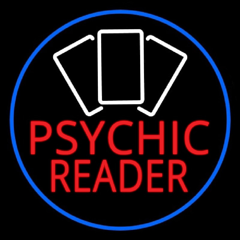 Red Psychic Reader White Cards And Blue Border Neon Sign