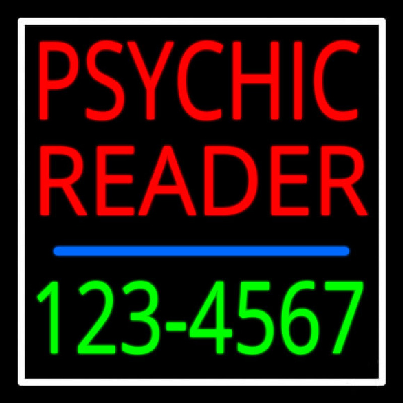 Red Psychic Reader With Green Phone Number Neon Sign