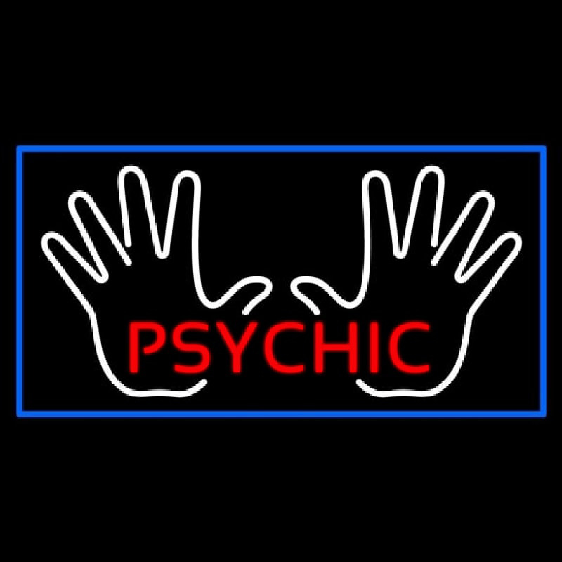 Red Psychic White Palms And Blue Border Neon Sign