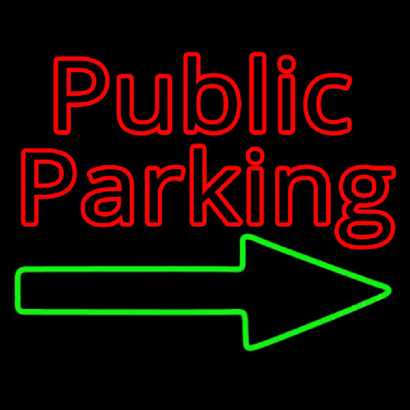 Red Public Parking With Arrow Neon Sign