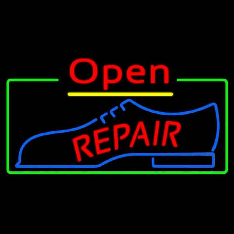 Red Repair Shoe Logo Open Neon Sign