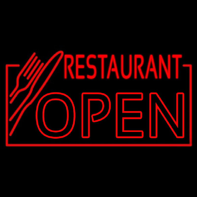 Red Restaurant Open With Knife And Fork Neon Sign