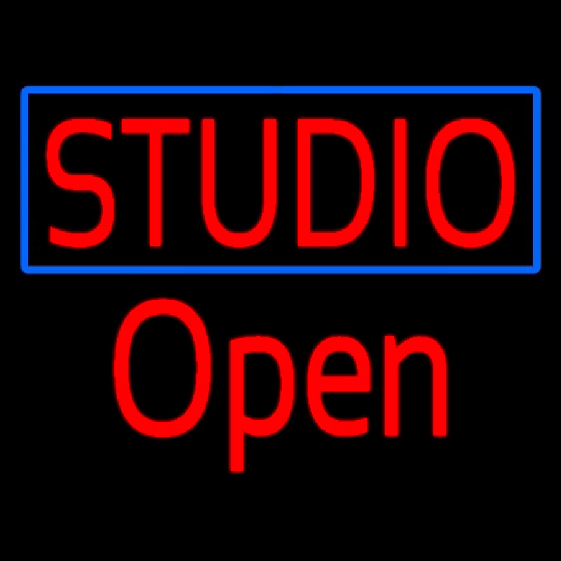 Red Studio Open Blue Border Neon Sign