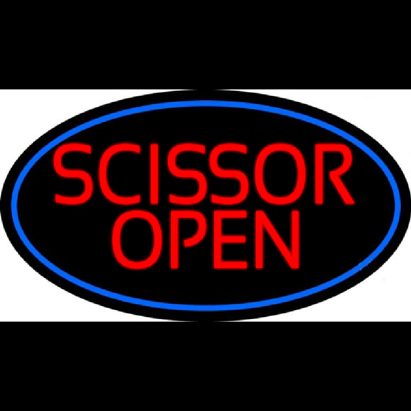 Scissor Open With Blue Border Neon Sign