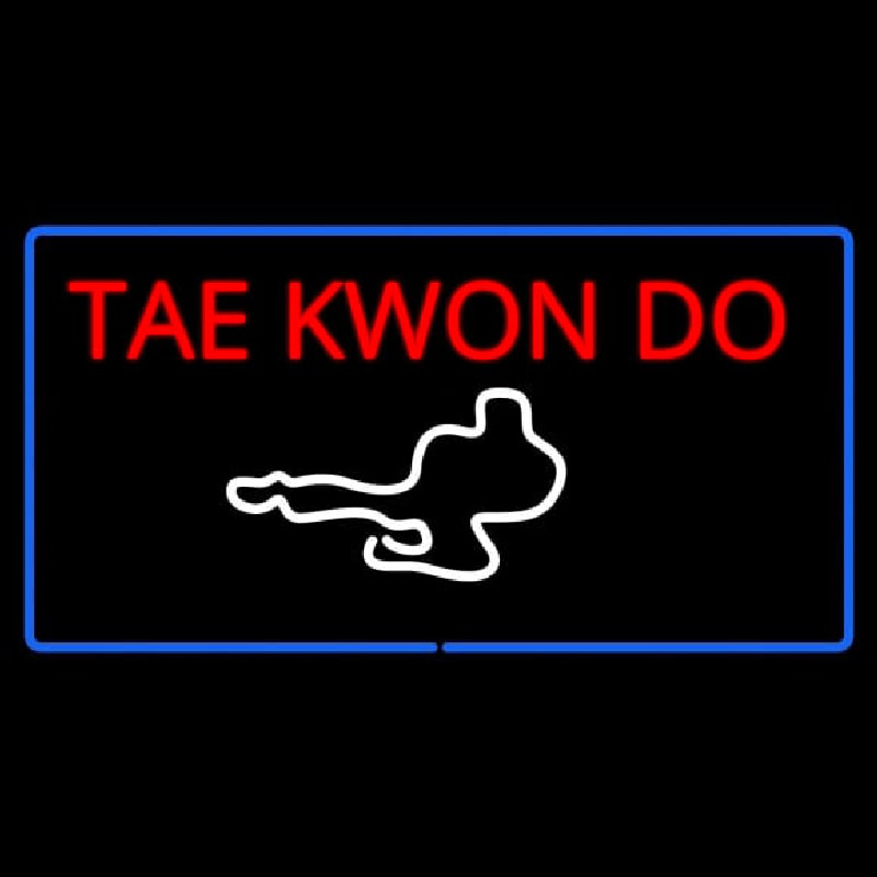 Tae Kwon Do Logo Rectangle Blue Neon Sign