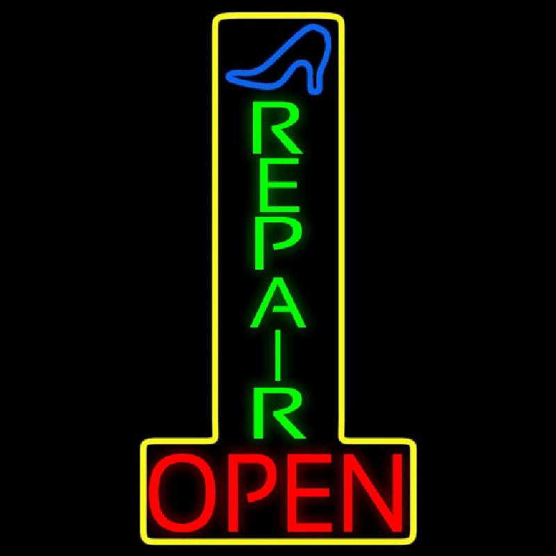 Vertical Shoe Repair Open Neon Sign