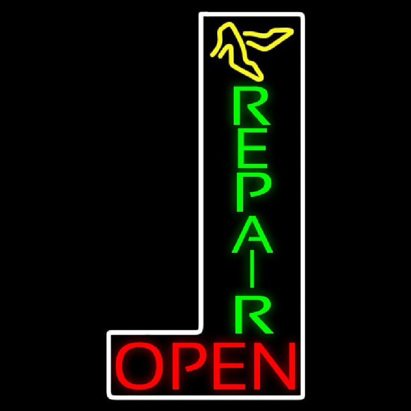 Vertical Shoe Repair Red Open Neon Sign