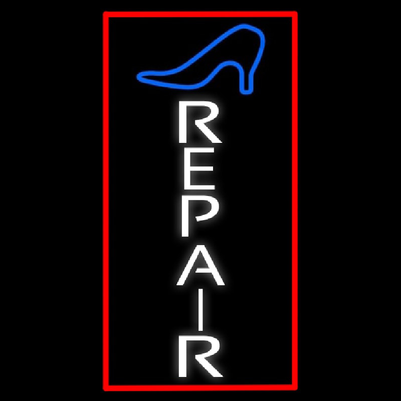 Vertical Shoe Repair With Border Neon Sign