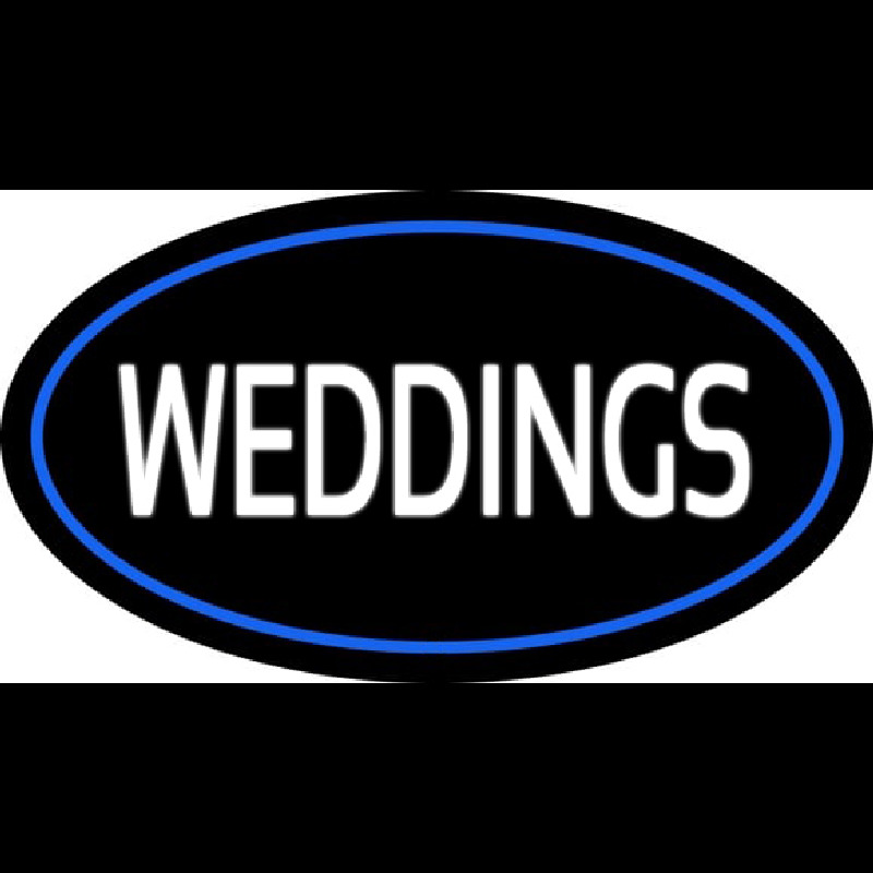 Weddings White Oval Blue Neon Sign