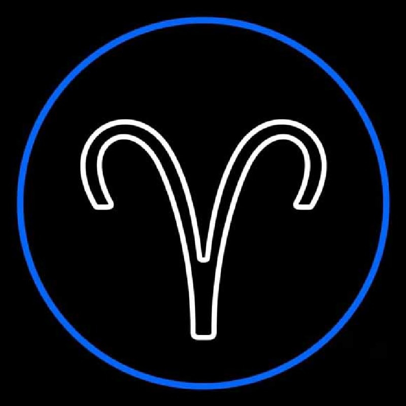 White Aries Blue Border Neon Sign