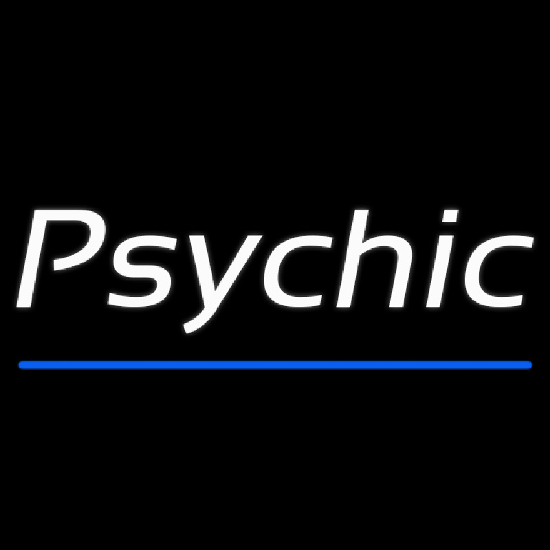 White Cursive Psychic Blue Line Neon Sign