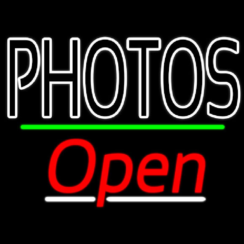 White Double Stroke Photo Open 3 Neon Sign