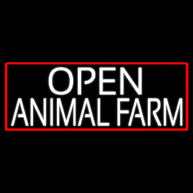 White Open Animal Farm With Red Border Neon Sign