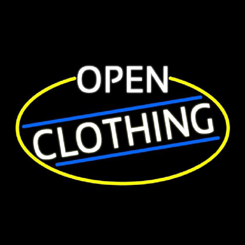 White Open Clothing Oval With Yellow Border Neon Sign