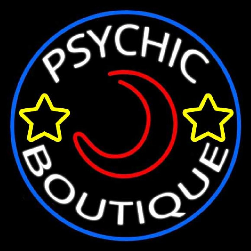 White Psychic Boutique Blue Border Neon Sign