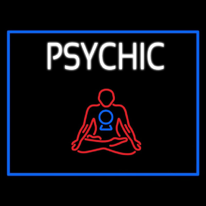 White Psychic Logo With Blue Border Neon Sign