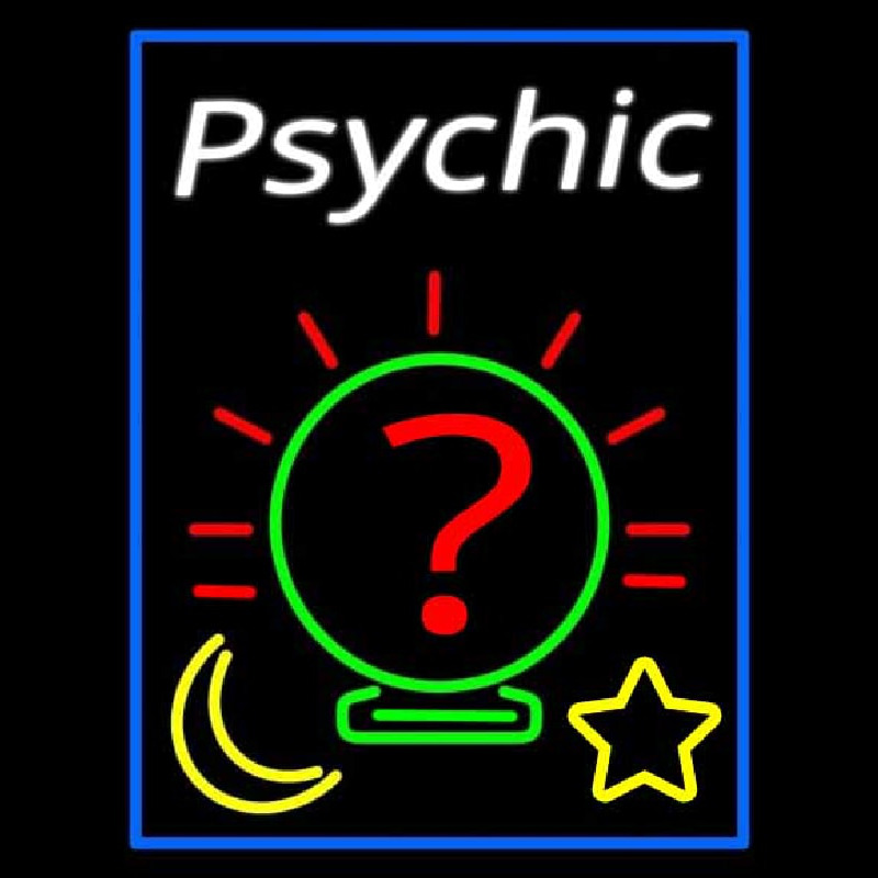 White Psychic With Blue Border Neon Sign