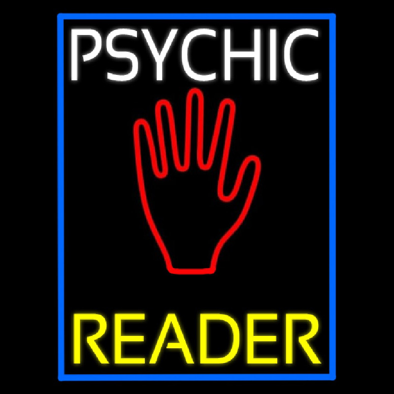 White Psychic Yellow Reader Blue Border Neon Sign