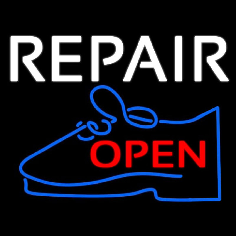 White Repair Blue Shoe Open Neon Sign