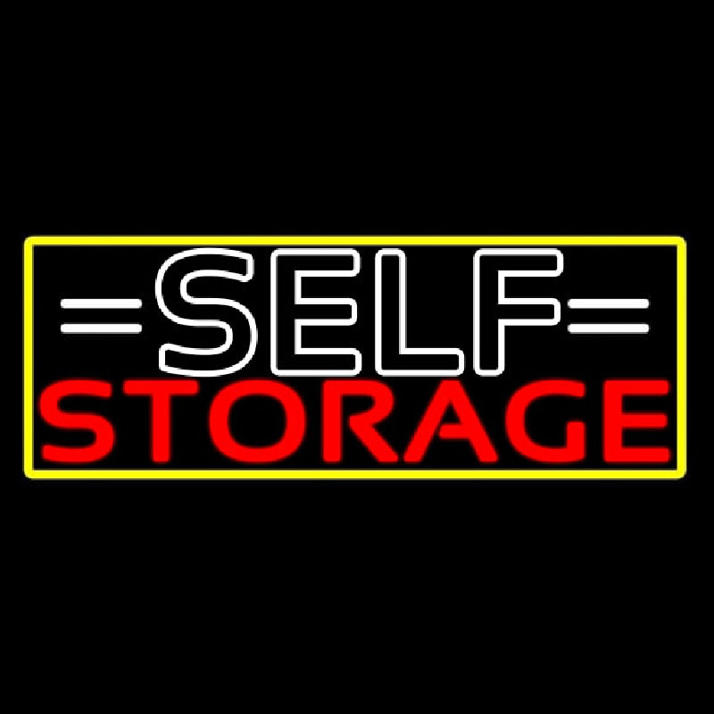 White Self Storage Block With Border Neon Sign