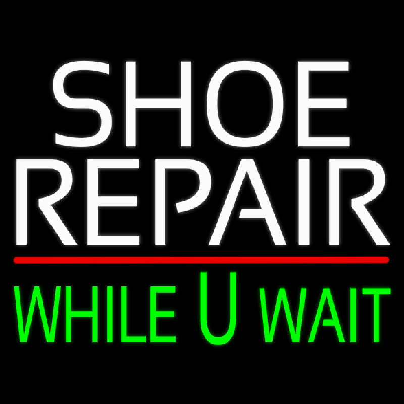 White Shoe Repair Green While You Wait Neon Sign