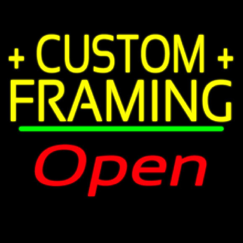 Yellow Custom Framing Open 2 Neon Sign