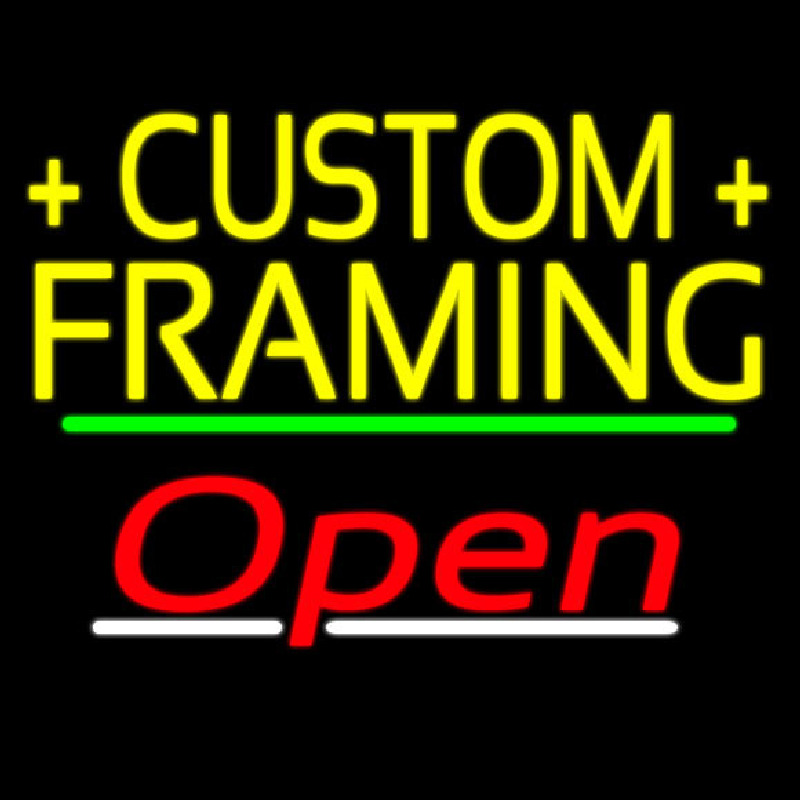 Yellow Custom Framing Open 3 Neon Sign