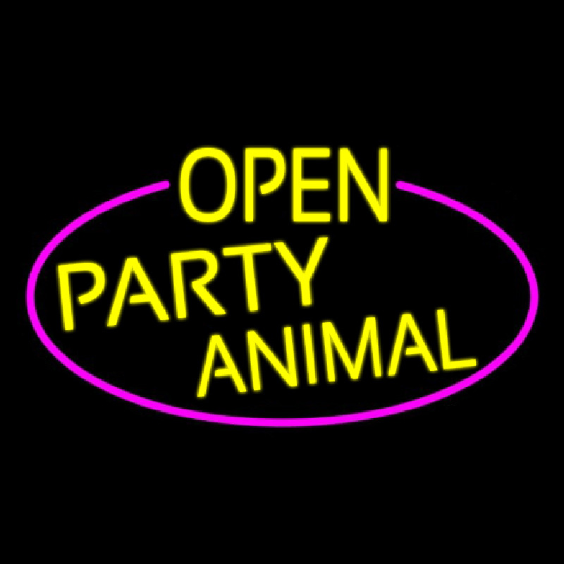 Yellow Open Party Animal Oval With Pink Border Neon Sign