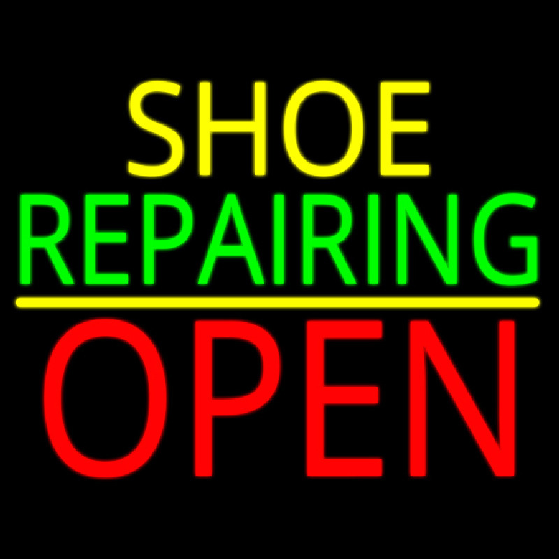 Yellow Shoe Green Repairing Open Neon Sign