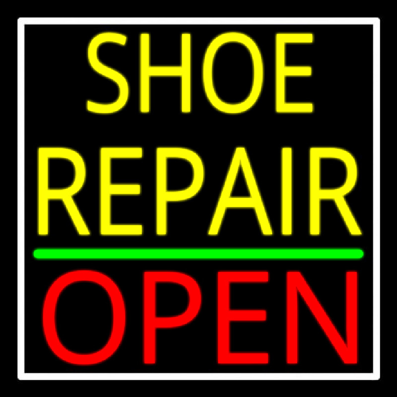 Yellow Shoe Repair Open With Border Neon Sign