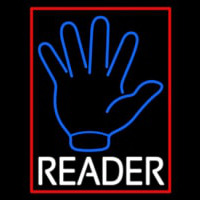 Blue Palm White Reader Red Border Neon Sign