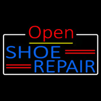 Blue Shoe Repair Open With Border Neon Sign