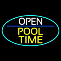 Open Pool Time Oval With Turquoise Border Neon Sign